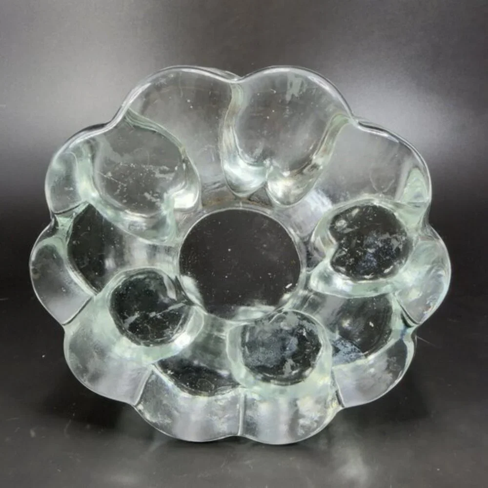 Glas Kunstvoll Gestaltet Heart Design Clear Candle Holder Votive‎ Heavy Germany